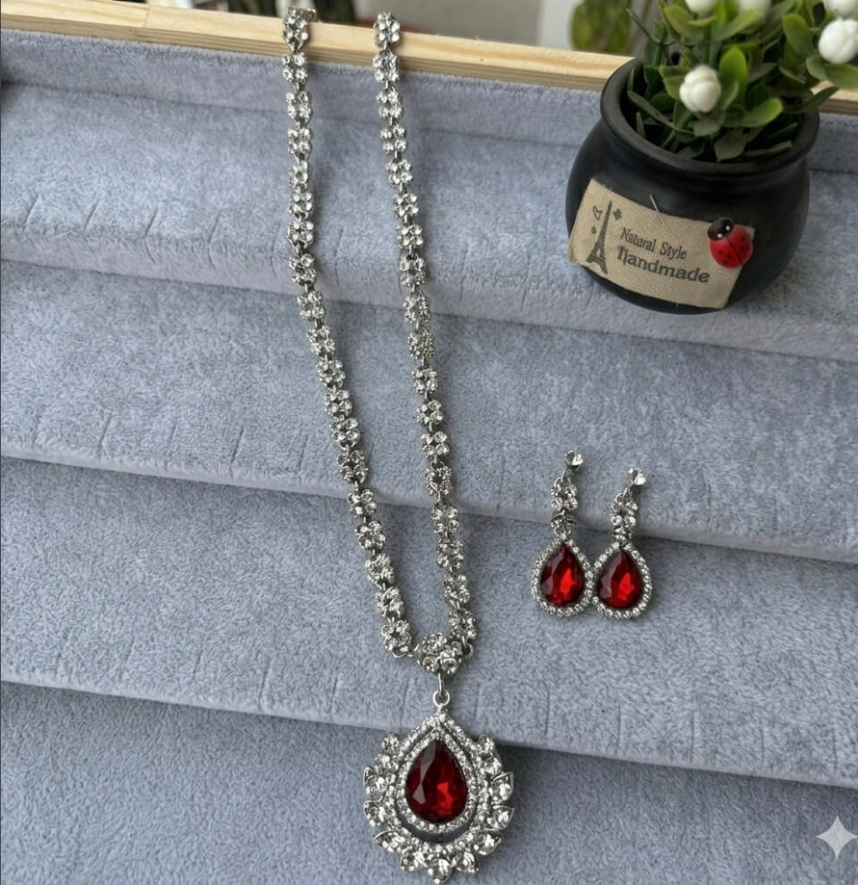 Ruby Royale American Diamond Necklace Set