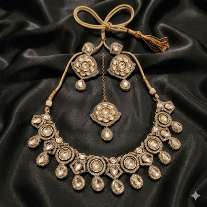 Sparkle Style Kundan Bridal Necklace Set with Statement Earrings | Traditional Gold Finish Wedding Jewellery