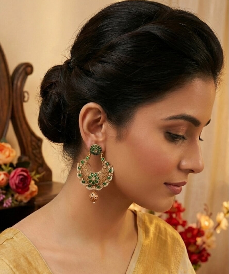 Crescent Moon Chandbali with Pearls