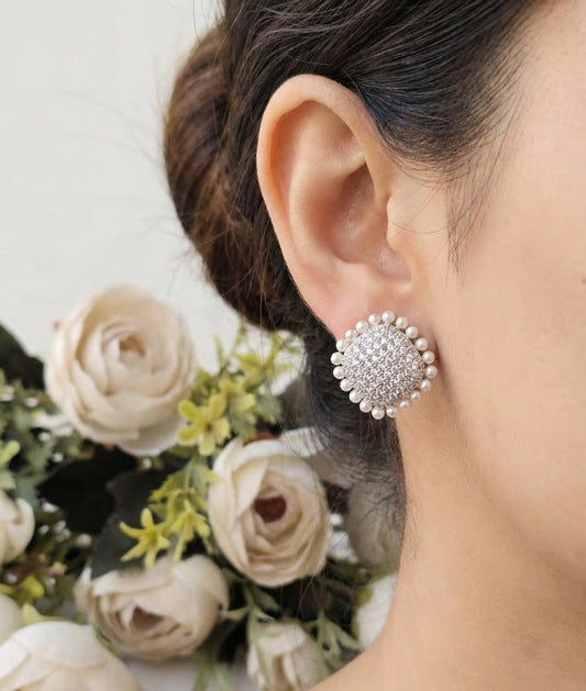 Rhinestone Studs Surrounded with Pearls