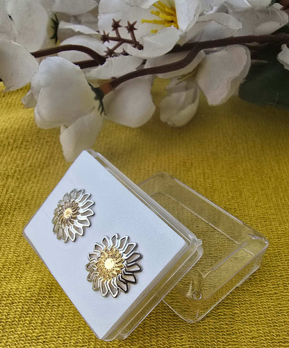 Filigree Floral Studs Earrings with a gold-toned center