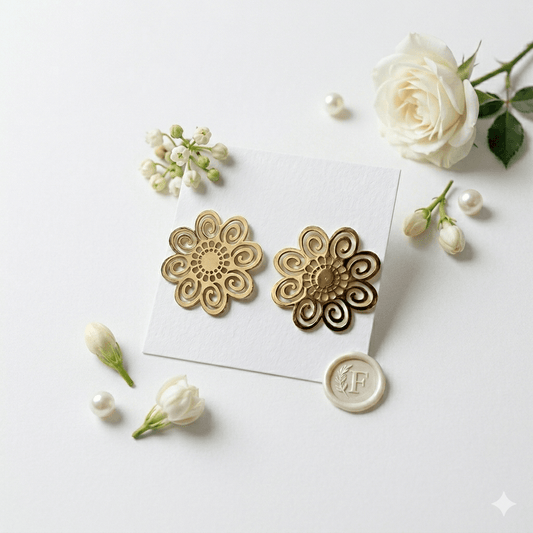 Gold Floral Filigree Earrings Anti-Tarnish | Waterproof Elegant Designer Stud Earrings for Women | Minimal Party Wear