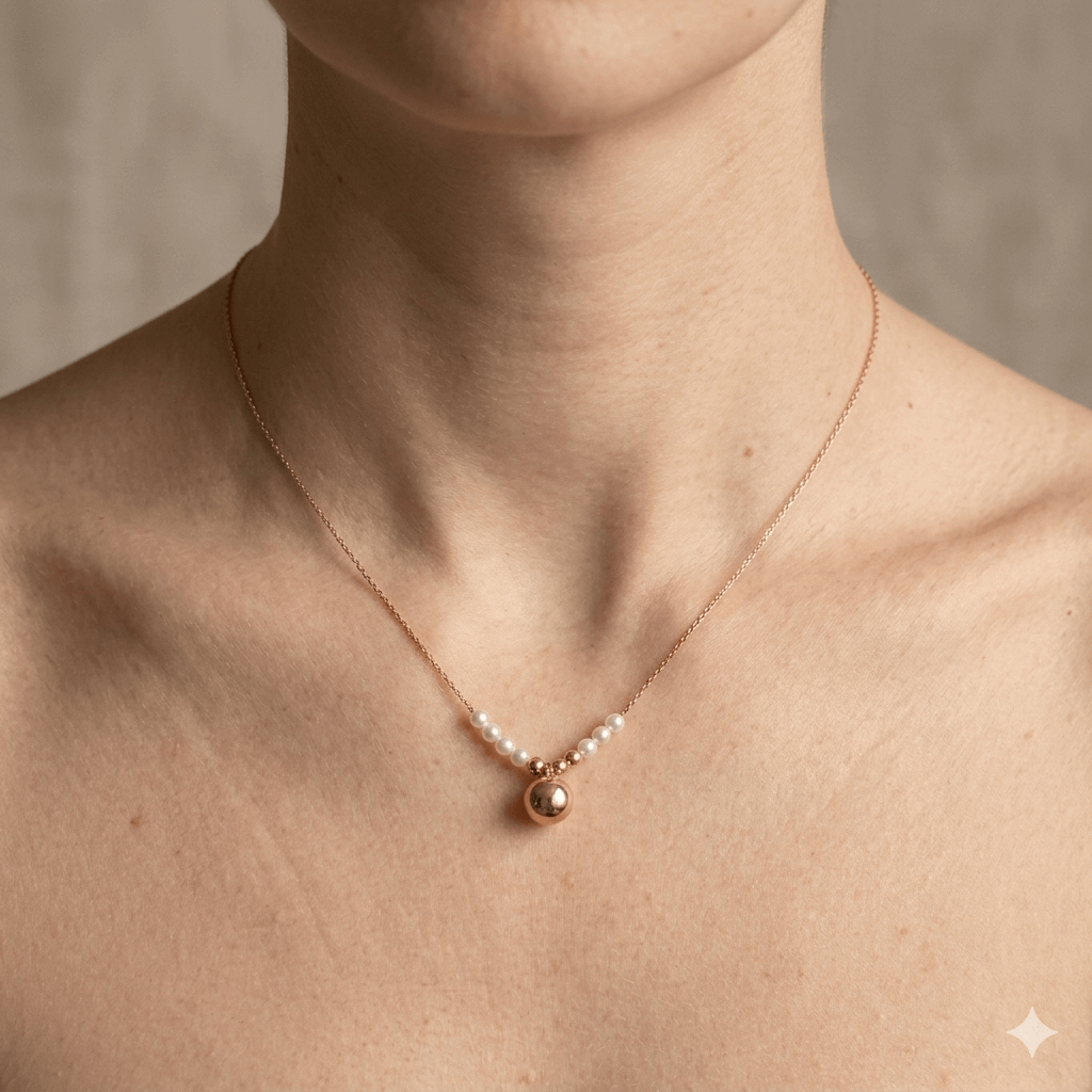 Stainless Steel Pearl Pendant Necklace – Minimalist Gold Tone Chain Necklace for Women