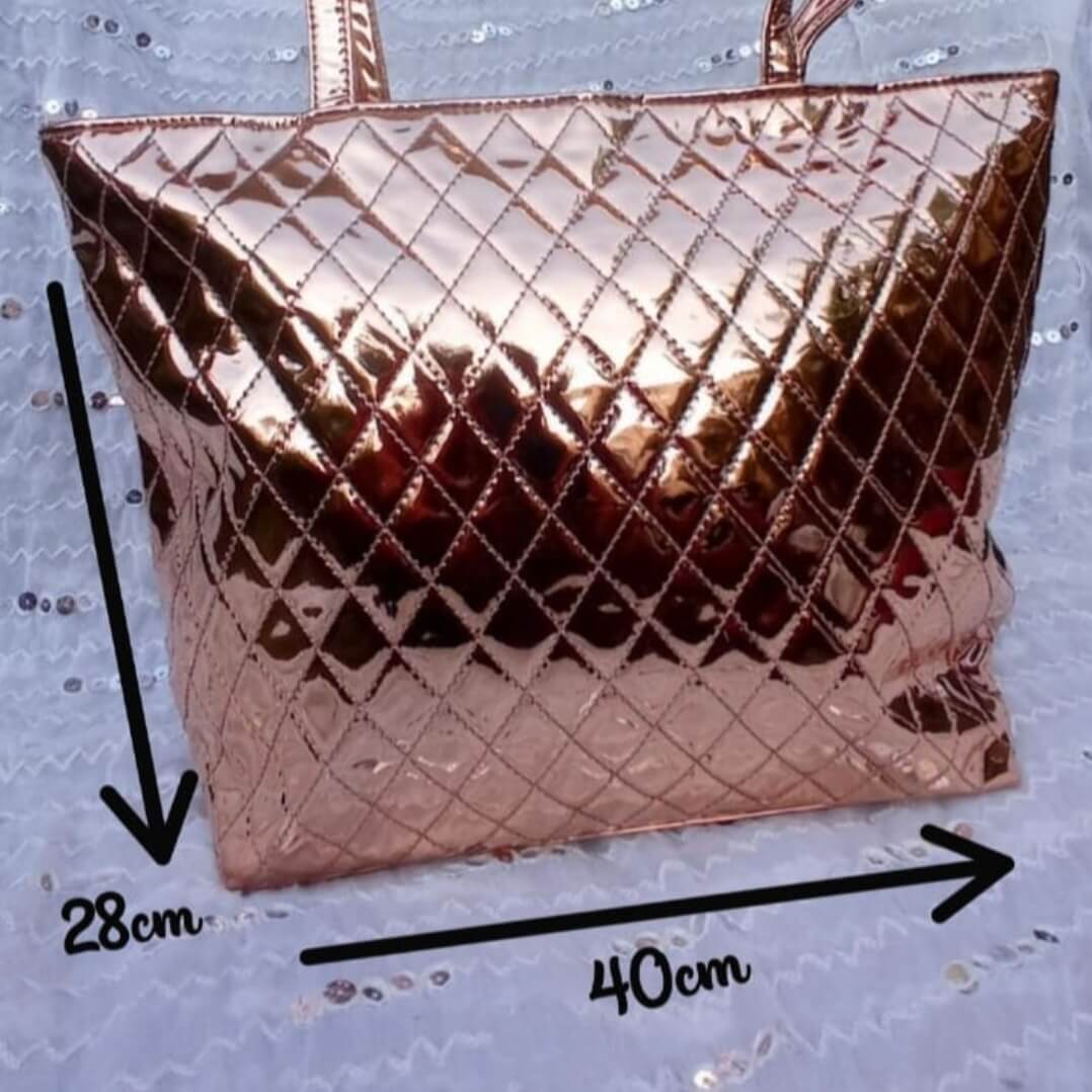 Metallic Quilted Tote Bag for Women | Women's Glossy Shoulder Handbag
