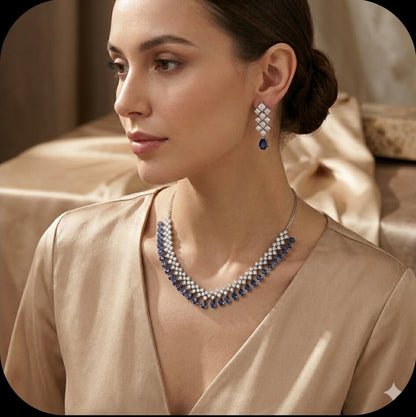 Luxury Blue Stone Statement Necklace Set for Women