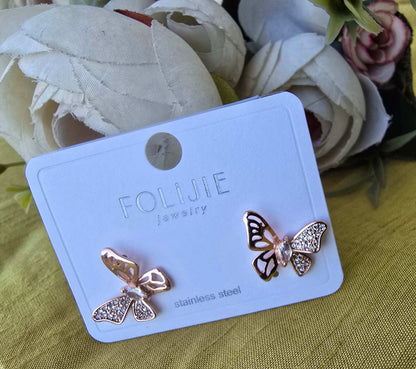Antitarnish Rosegold Butterfly Earrings with AD