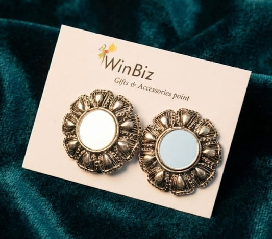 Oxidised Floral Mirror Studs