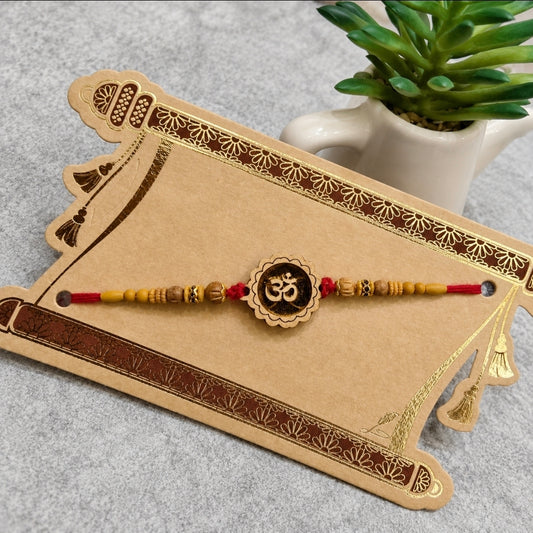Om Chandan Rakhi with Fragrant Sandalwood Beads | Traditional Rakhi for Brother