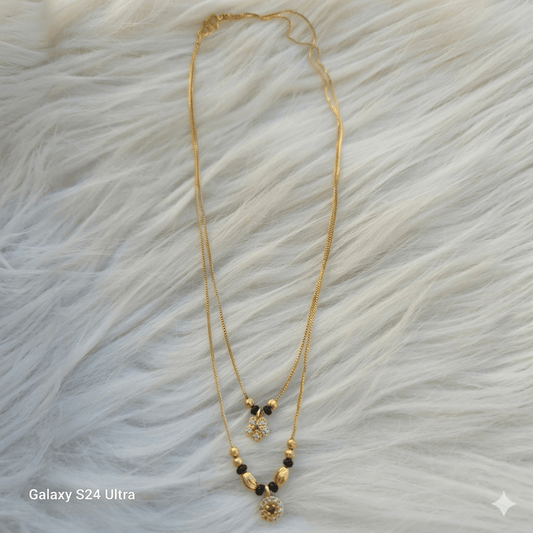 Gold Plated Dual Layer Mangalsutra for Women | Designer Black Bead Mangalsutra Necklace