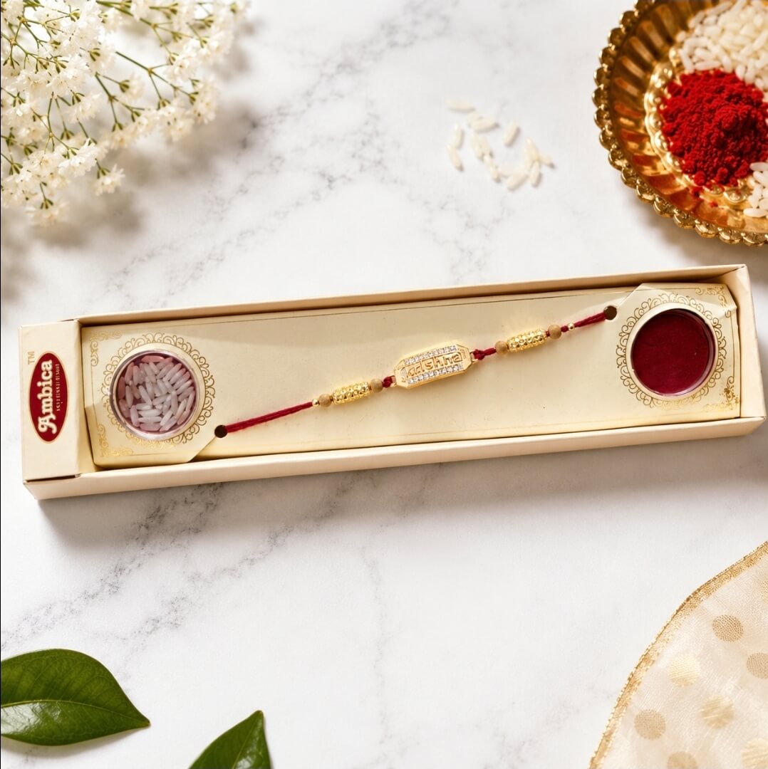 Krishna Rakhi Combo with Roli Chawal – Designer Rakhi Gift Set for Brother
