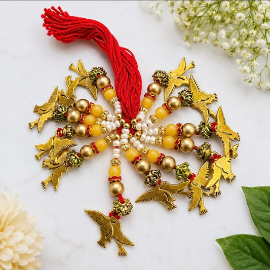Traditional Golden Bird Lumba Rakhi for Bhabhi | Beaded Designer Lumba(1pc)