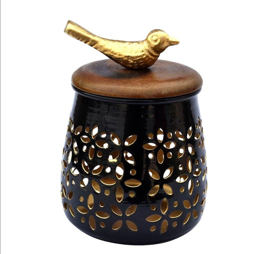 Cut out Metal Jar with wooden lid