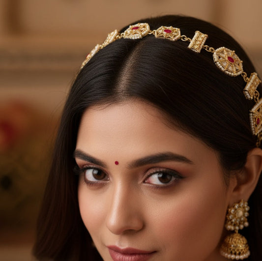 Designer Kundan Maatha Patti with Pearl Detailing | Traditional Bridal Headpiece for Women | Wedding & Festive Hair Jewelry