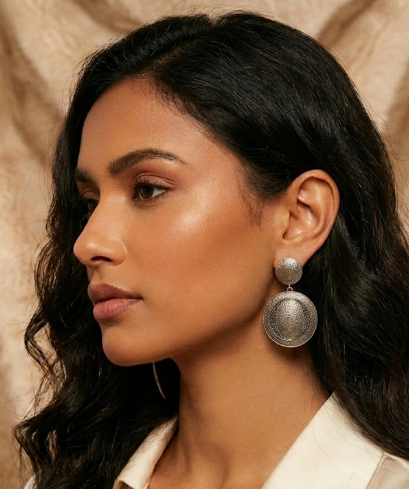 Circular Oxidized Earrings with Onyx Beads