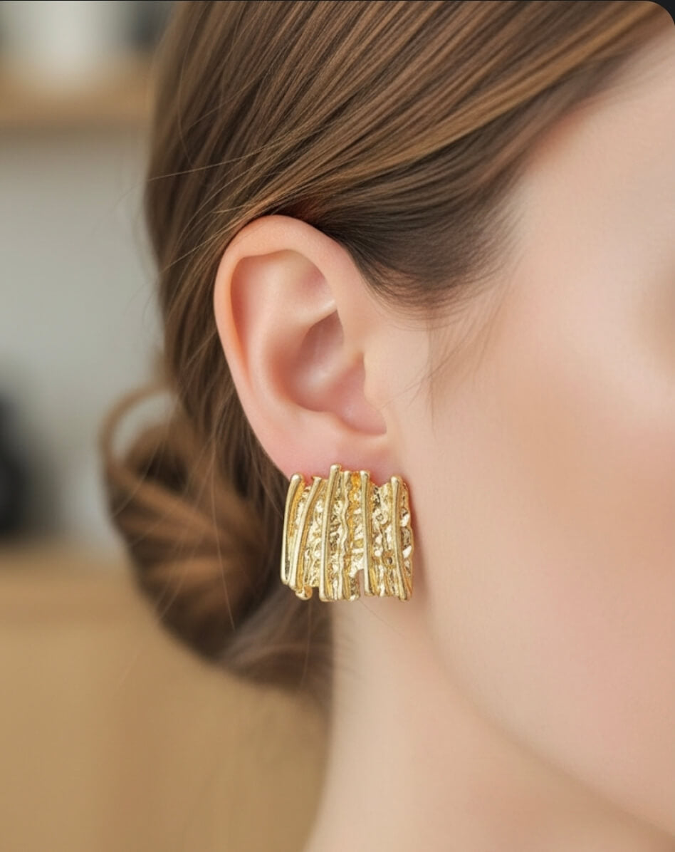 Antitarnish Hammered Square Earrings