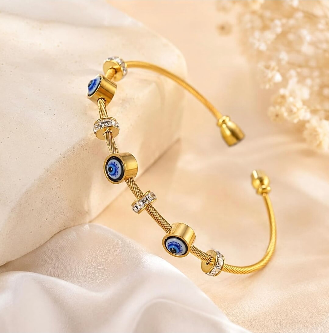Anti-Tarnish Gold-Plated Evil Eye Openable Bracelet for Small Wrists
