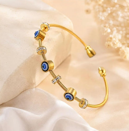 Anti-Tarnish Gold-Plated Evil Eye Openable Bracelet for Small Wrists