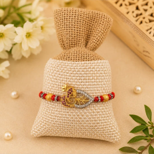 AD Ganesh Designer Rakhi for Brother | Premium Beaded Rakhi | Raksha Bandhan Rakhi with Roli Chawal