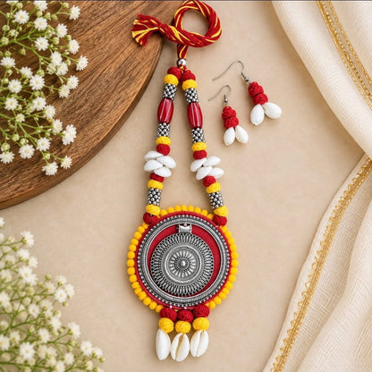 Handmade Tribal Oxidised Silver Necklace Set with Earrings