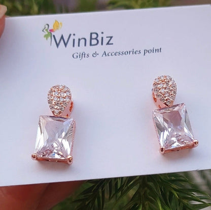 Rose Gold Crystal Drop Earrings for Women | Elegant Party Wear Jewelry