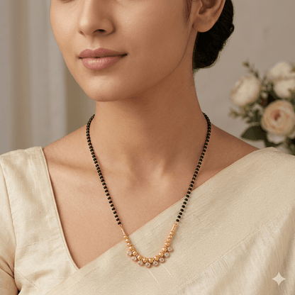 Traditional Gold Beaded Mangalsutra with Stone Accents | Black Bead Elegant Daily Wear Mangalsutra for Women