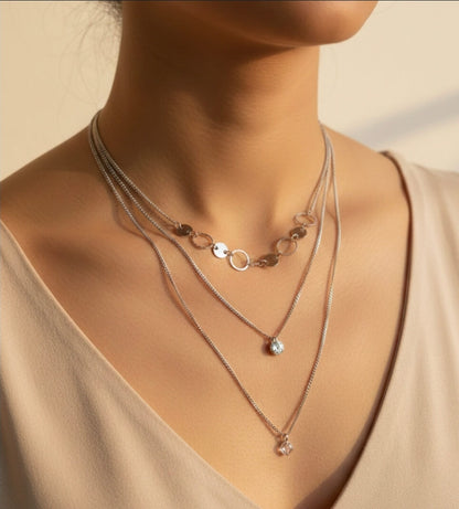 Triple Layered Neckpiece with Crystal