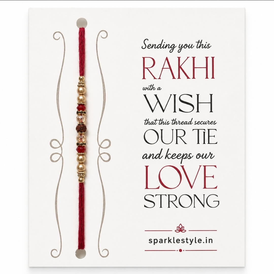 Traditional Red Beaded Rakhi with Crystal Golden & Peach Beads | Elegant Raksha Bandhan Rakhi (set of 2)