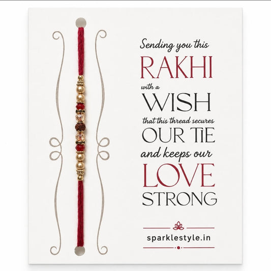 Traditional Red Beaded Rakhi with Crystal Golden & Peach Beads | Elegant Raksha Bandhan Rakhi (set of 2)