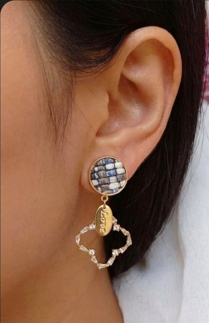 Textured Stud with Love Charm Drop