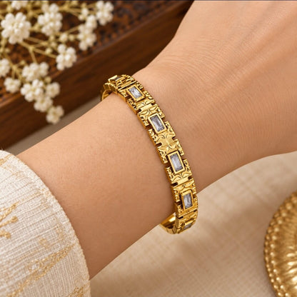 Gold Plated Anti-Tarnish Openable Bracelet with Clear Stones
