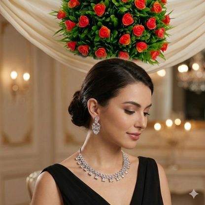 Elegant CZ Stone Necklace Set with Matching Earrings