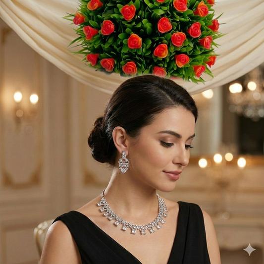 Elegant CZ Stone Necklace Set with Matching Earrings