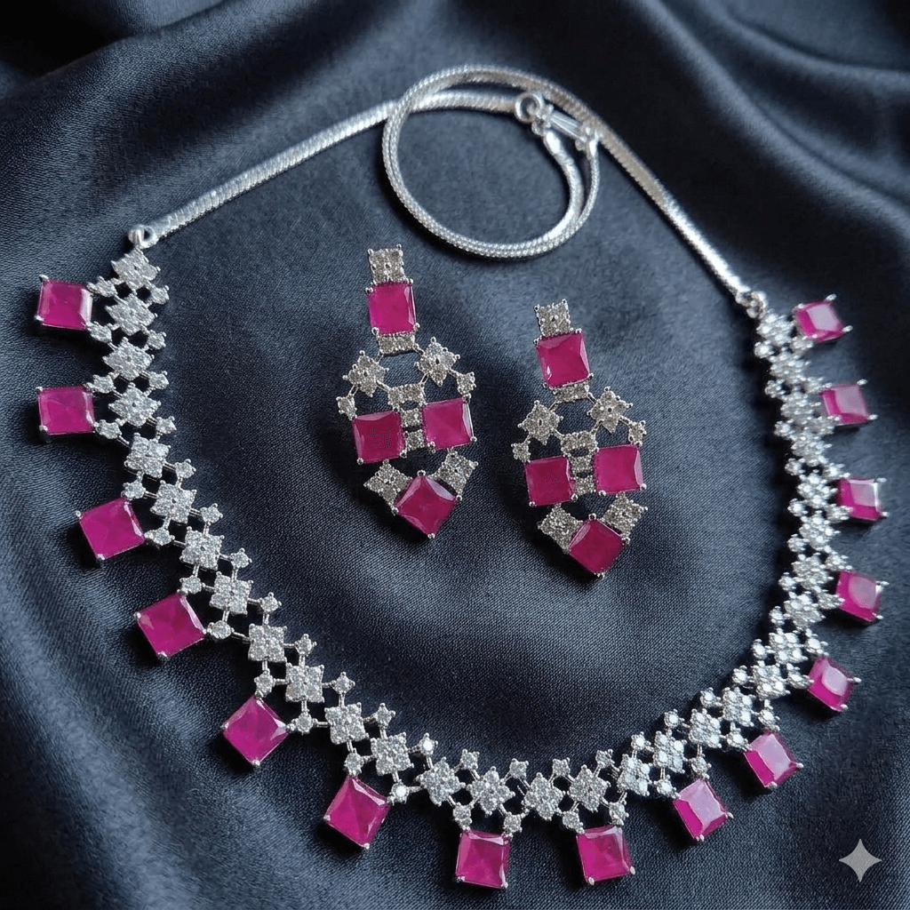 Elegant CZ Stone Necklace Set with Matching Earrings