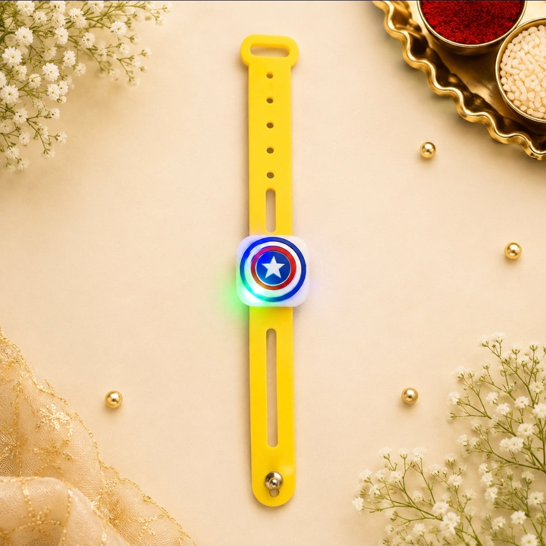 Captain America LED Silicone Bracelet Rakhi for Kids | Superhero Light-Up Rakhi