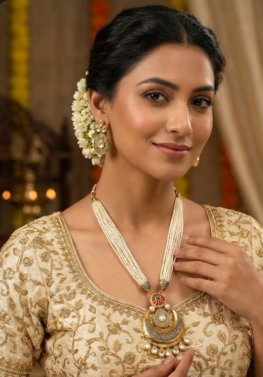 Gold Plated Kundan Set With Pearl Strings