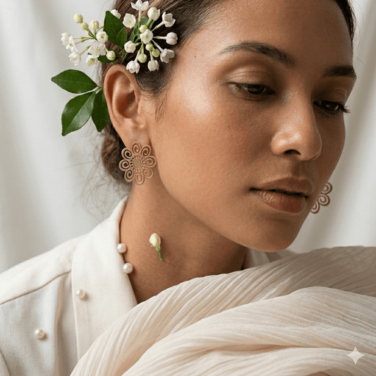 Gold Floral Filigree Earrings Anti-Tarnish | Waterproof Elegant Designer Stud Earrings for Women | Minimal Party Wear