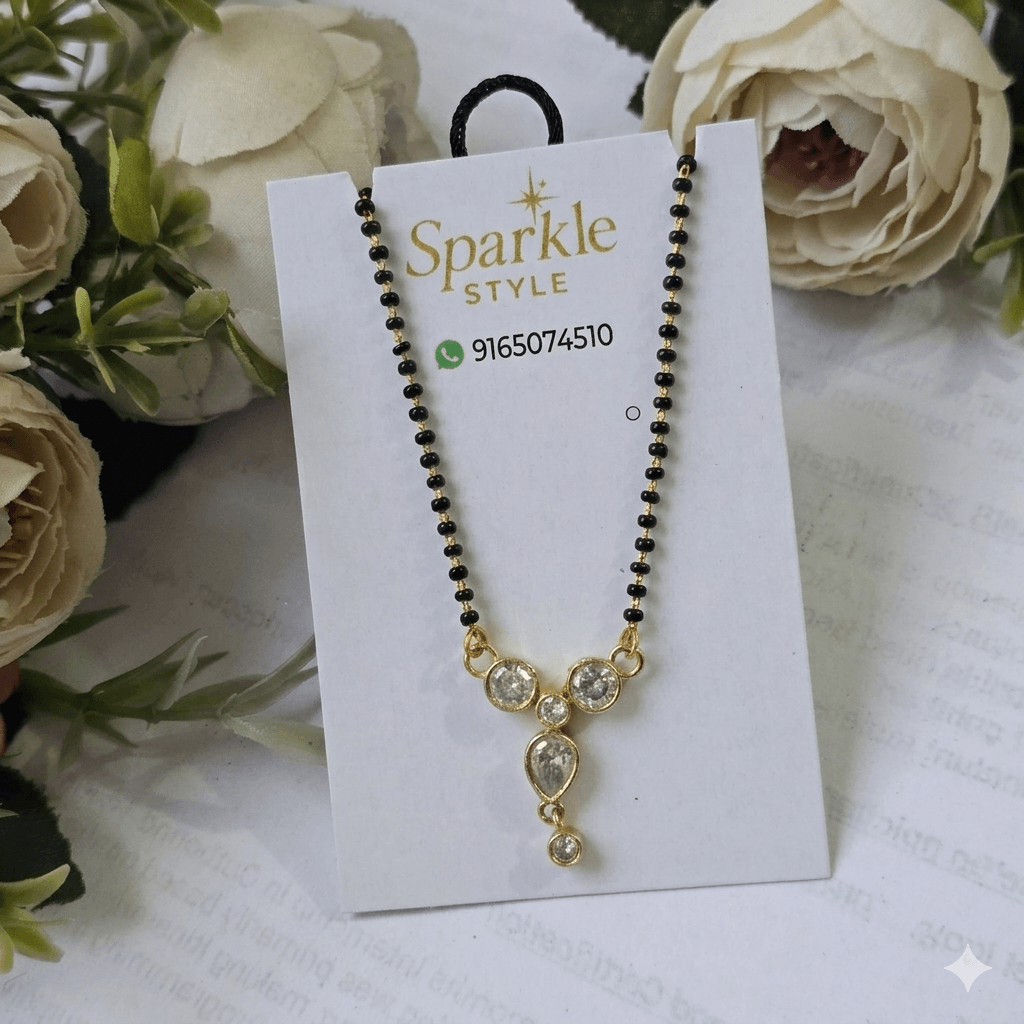 Elegant Stone Studded Mangalsutra Necklace for Women | Stylish Black Bead Chain Pendant | Daily Wear Jewellery