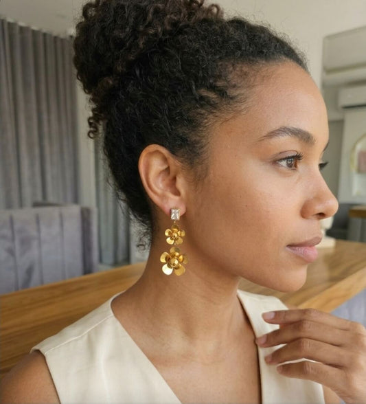 Gold Floral Drop Earrings for Women | Anti Tarnish Statement Flower Earrings | Party & Wedding Wear Jewelry