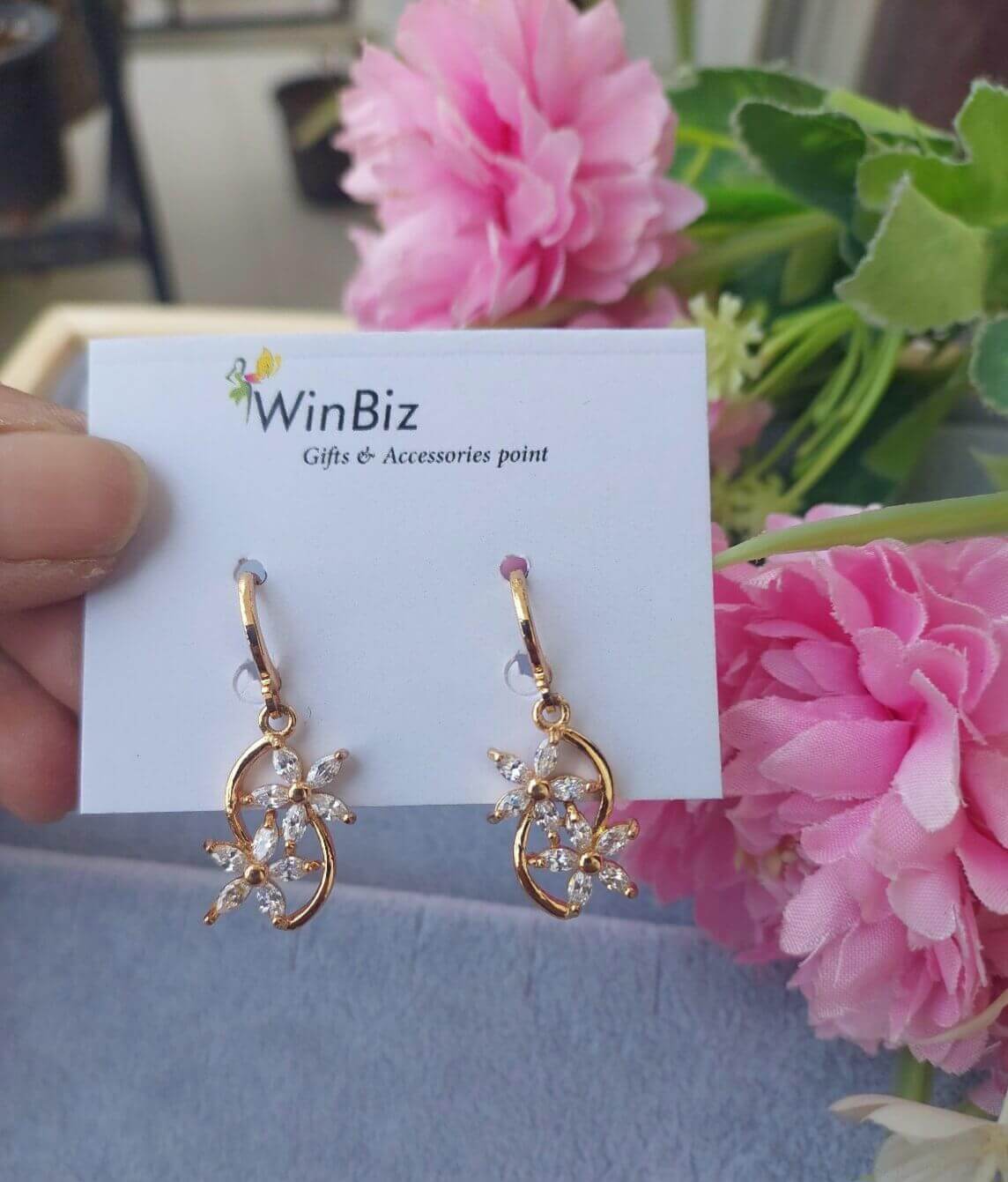 Cute small floral drop AD earrings