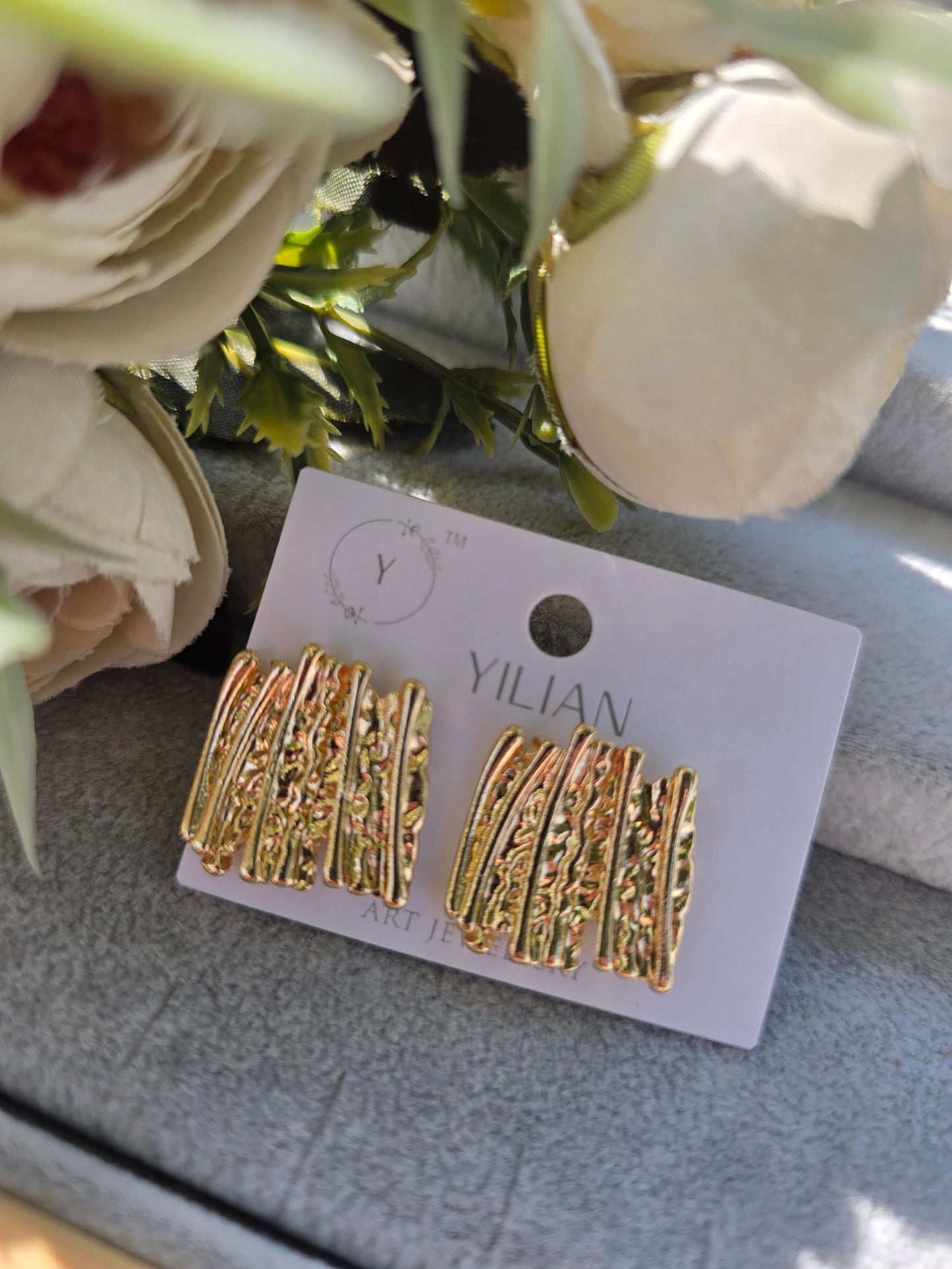 Antitarnish Hammered Square Earrings