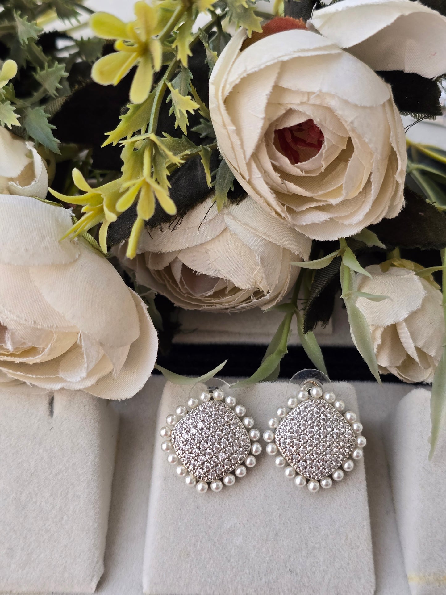 Rhinestone Studs Surrounded with Pearls