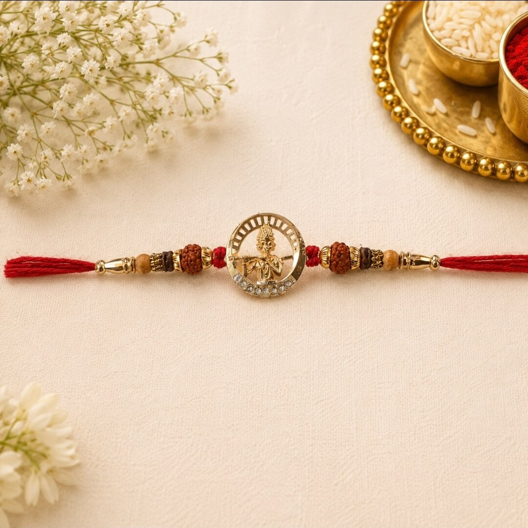 Krishna Designer Rakhi with Rudraksha Beads | Premium Rakhi