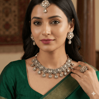 Sparkle Style Kundan Bridal Necklace Set with Statement Earrings | Traditional Gold Finish Wedding Jewellery