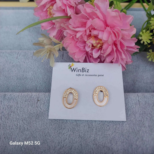 Elegant CZ Oval Stud Earrings | Minimal Gold Finish Earrings