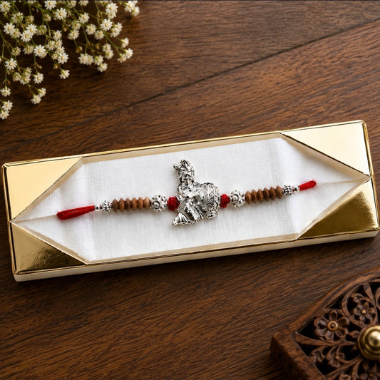 Bal Krishna Silver Rakhi with Chandan Beads | Designer Rakhi for Brother