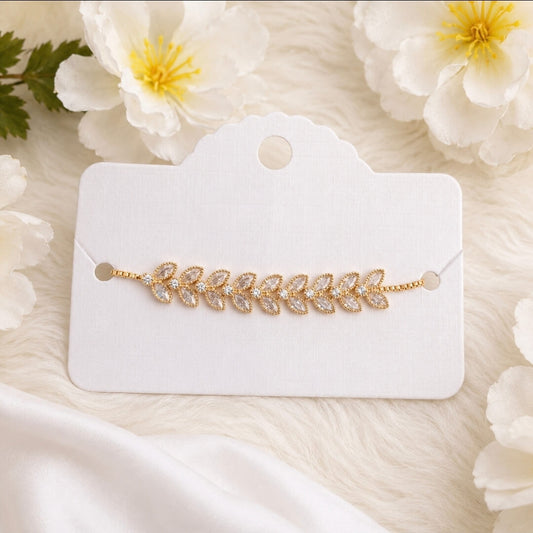 Gold Leaf Chain Bracelet for Women | Elegant Crystal Bracelet