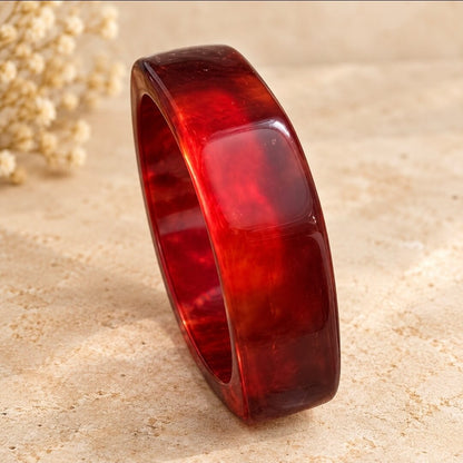 Red Transparent Resin Square Bangle for Women | Sparkle Style