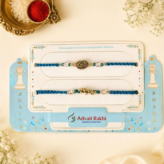 Bhai Bhabhi Rakhi Combo | Premium Blue Beaded Rakhi Set