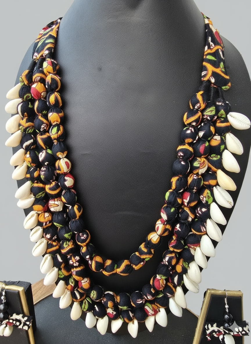 Handmade Three Layered neckpiece with Kaudi Beads