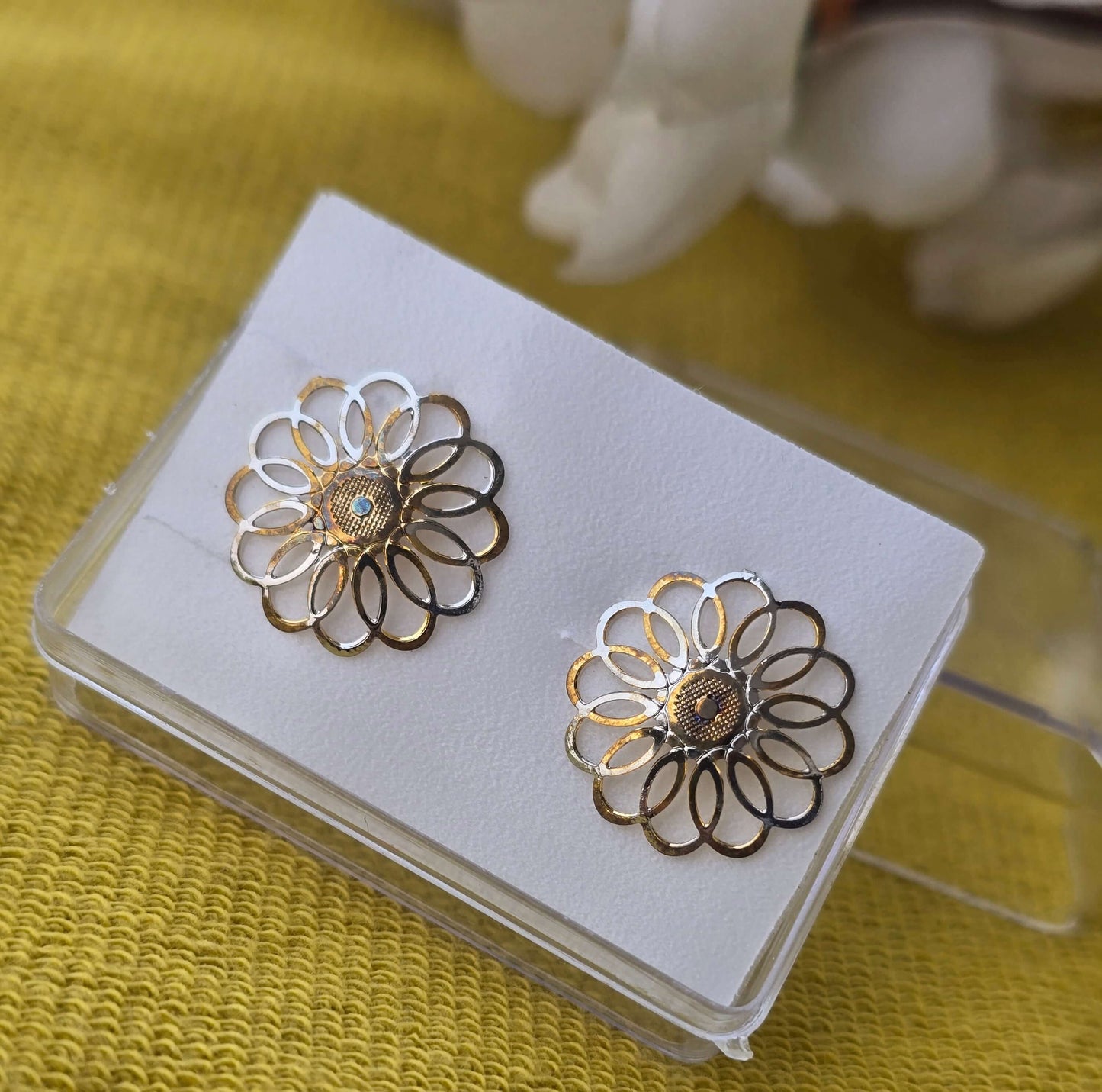 Dual Tone Floral Earrings